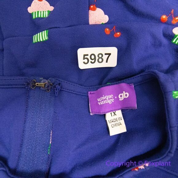 Unique Vintage Gwynnie Bee Cupcake‎ Print Navy Dress, 1X - Picture 13 of 14